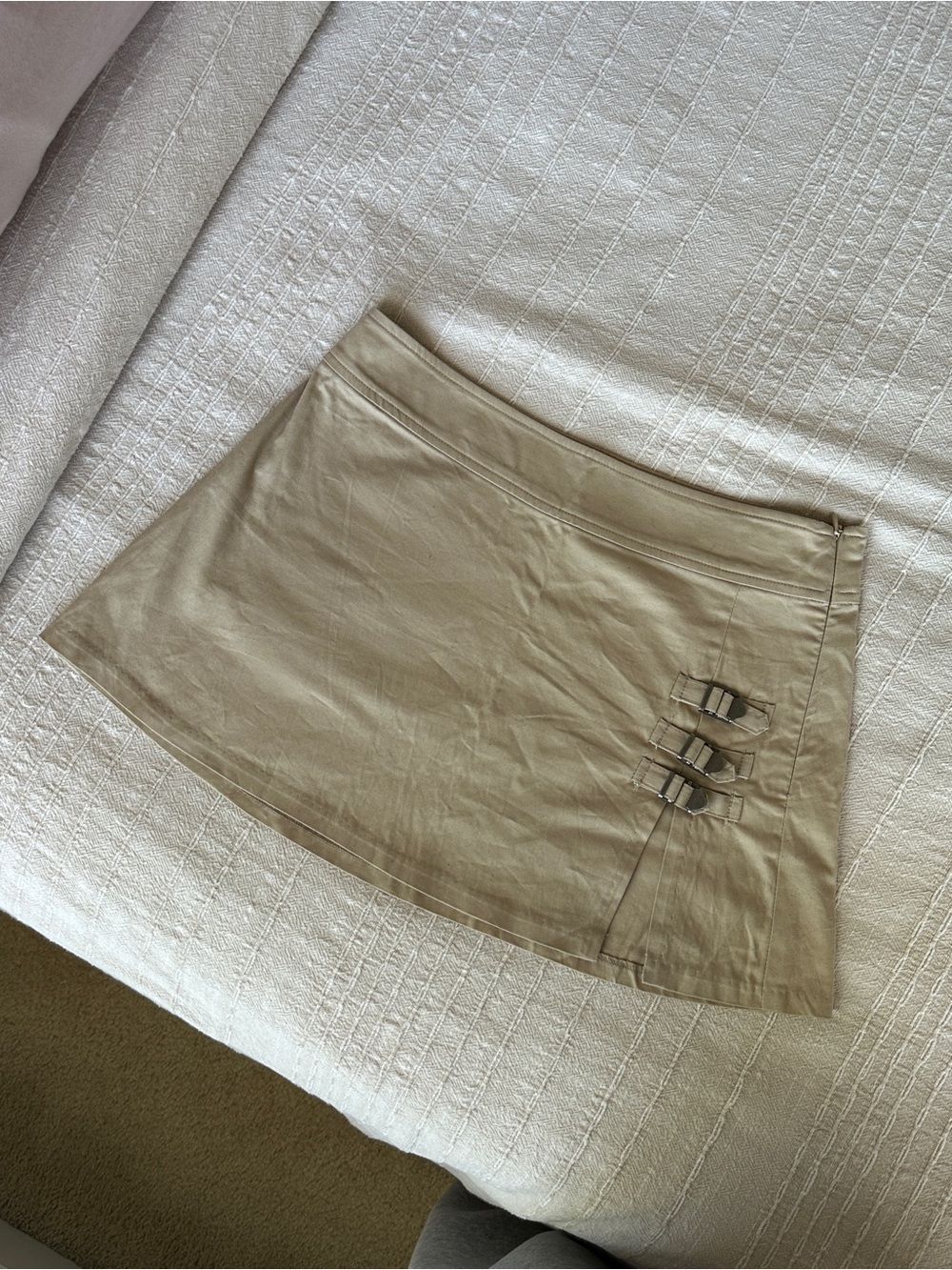 Princess Polly Women's Beige Mini Skirt with Side Buckle Detail